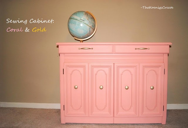 gold and coral sewing cabinet