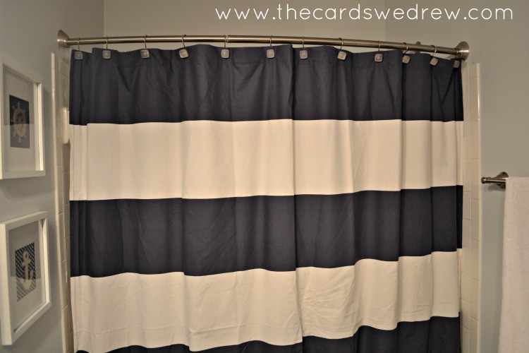 Natural Linen Shower Curtain Navy Blue and Yellow Showe