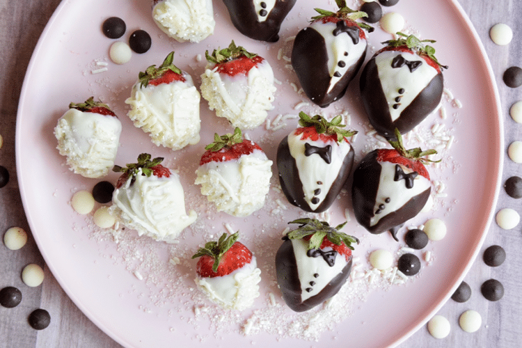 bride and groom chocolate covered strawberries