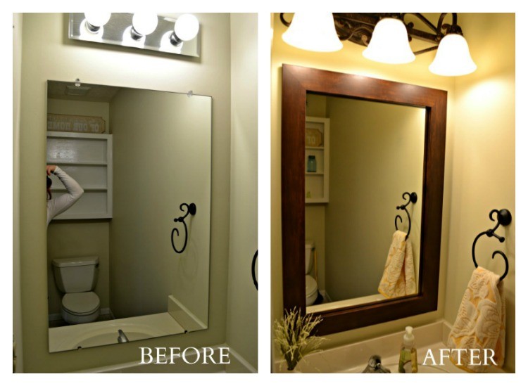 half bathroom makeover from the cards we drew using mirrormate frames