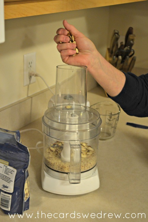 Use food processer to puree almonds