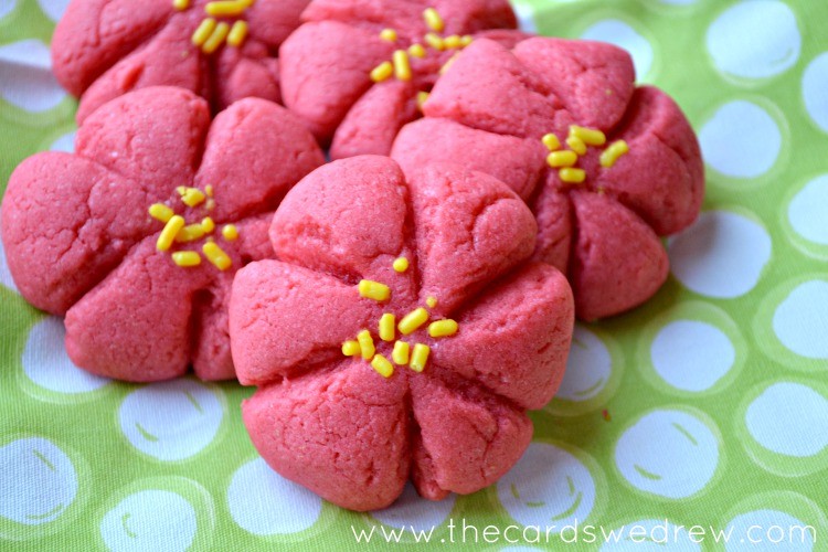 Pretty red and yellow poinsettia Christmas cookies from The Cards We Drew
