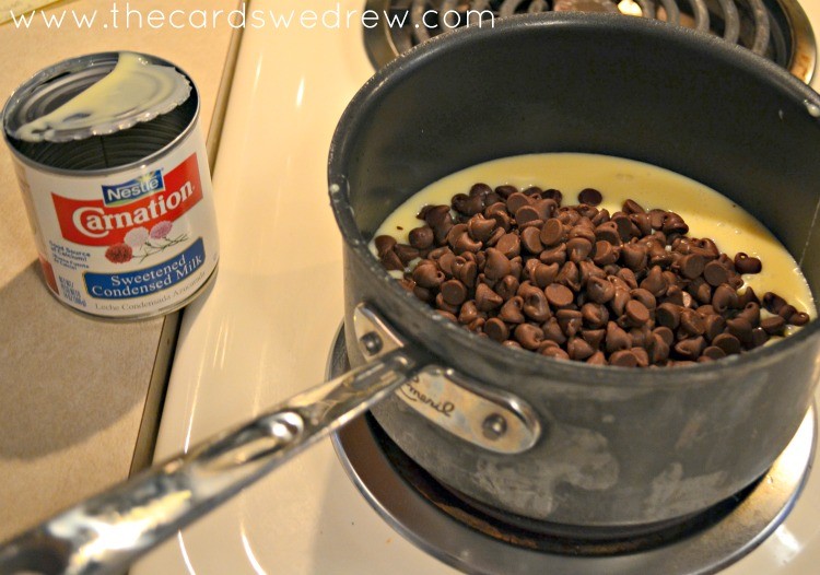 making chocolate icing for the cheesecake bars
