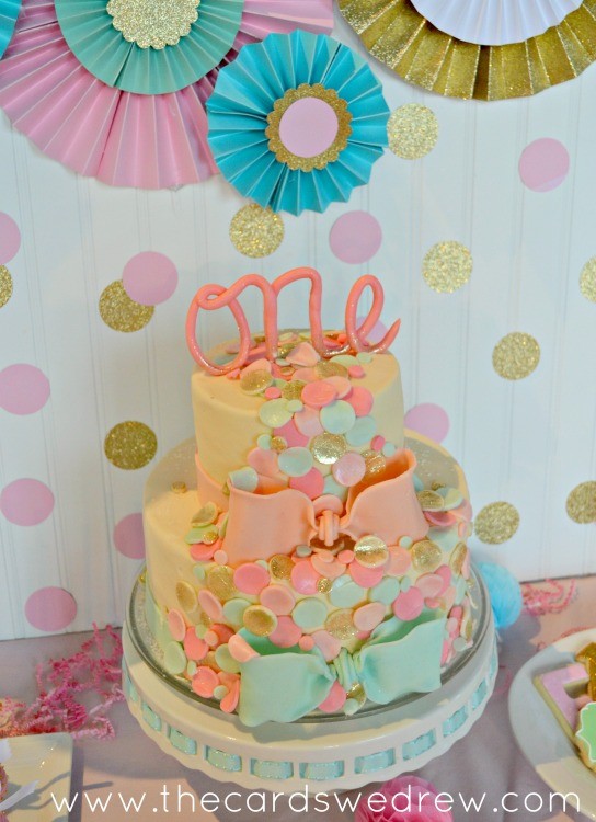 pink mint and gold confetti birthday cake