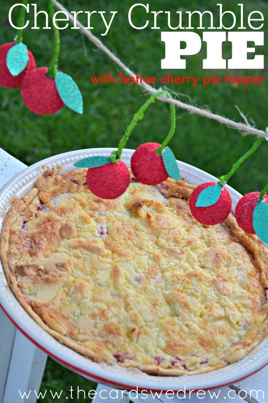Cherry Crumble Pie with festive cherry pie topper