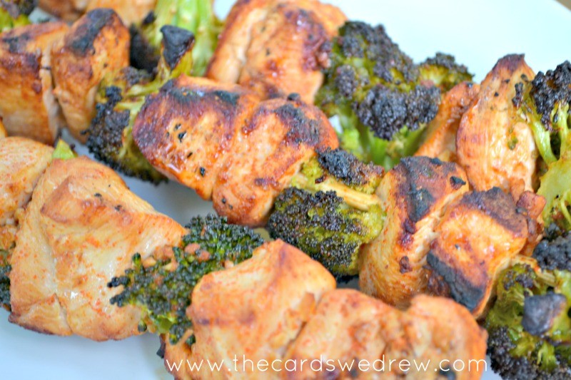 spicy chicken and brocolli skewers 1