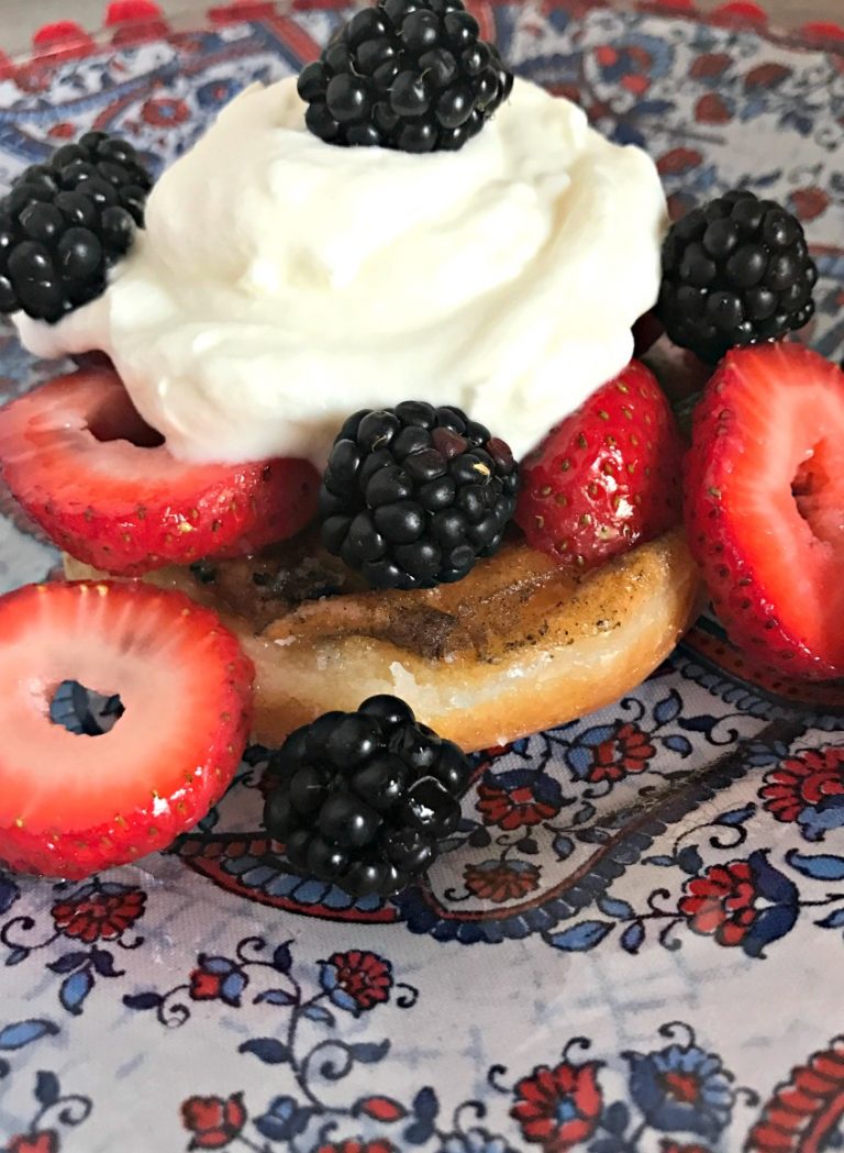 Grilled Donuts with Berries and Fresh Whipped Cream