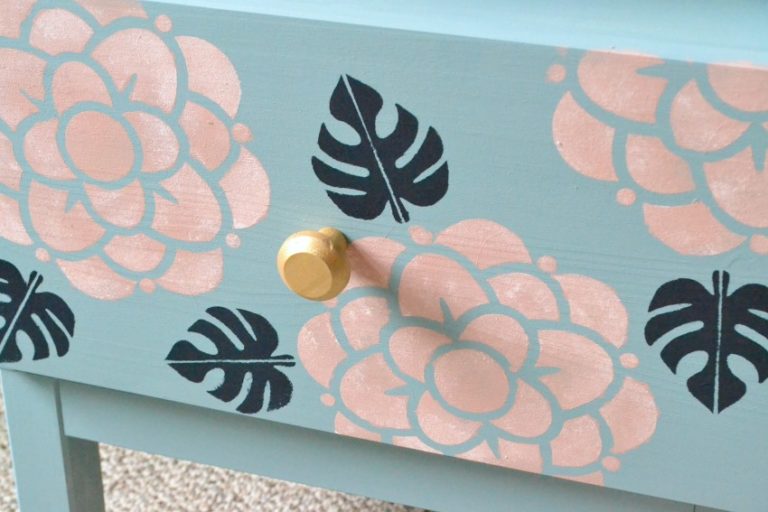 pink and blue nightstand makeover