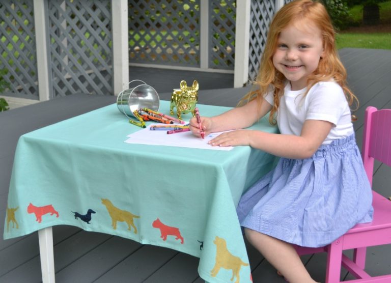 stenciled dog table cloth
