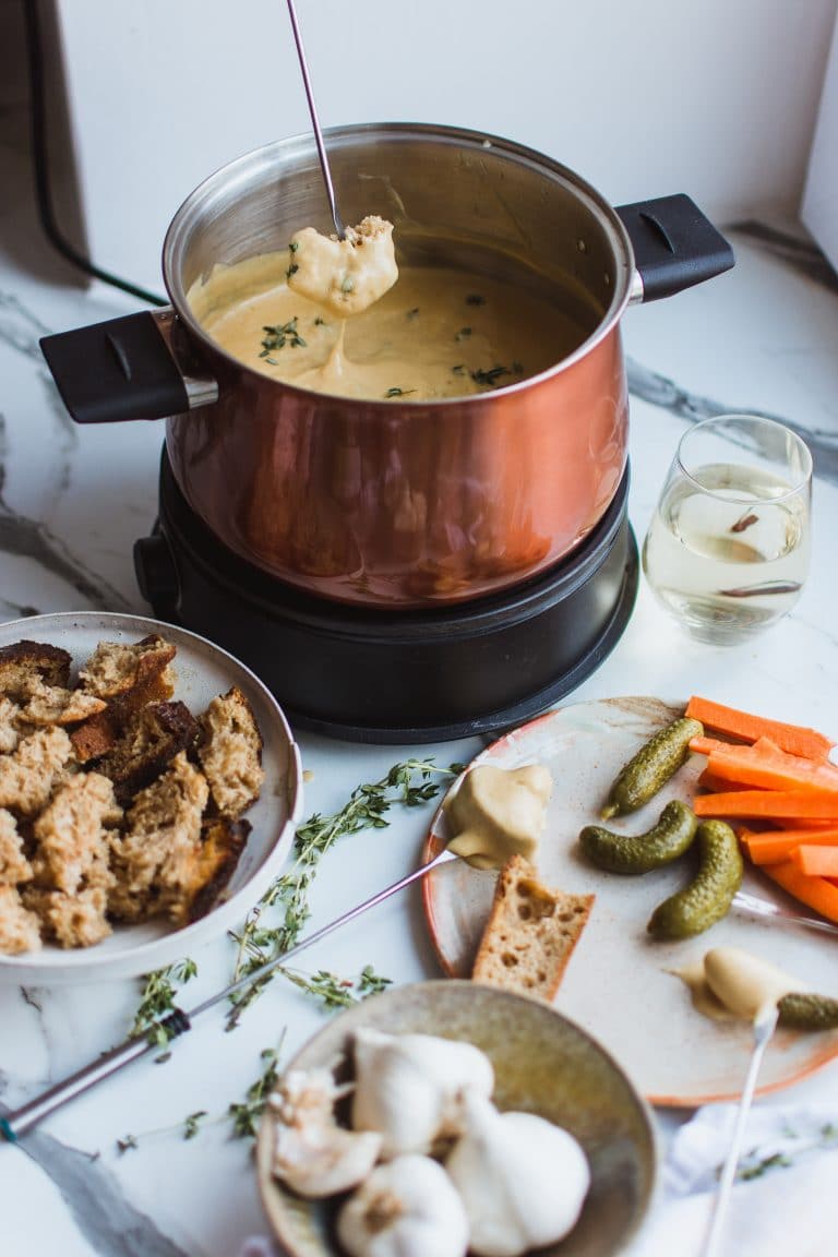 fondue pot with cheese
