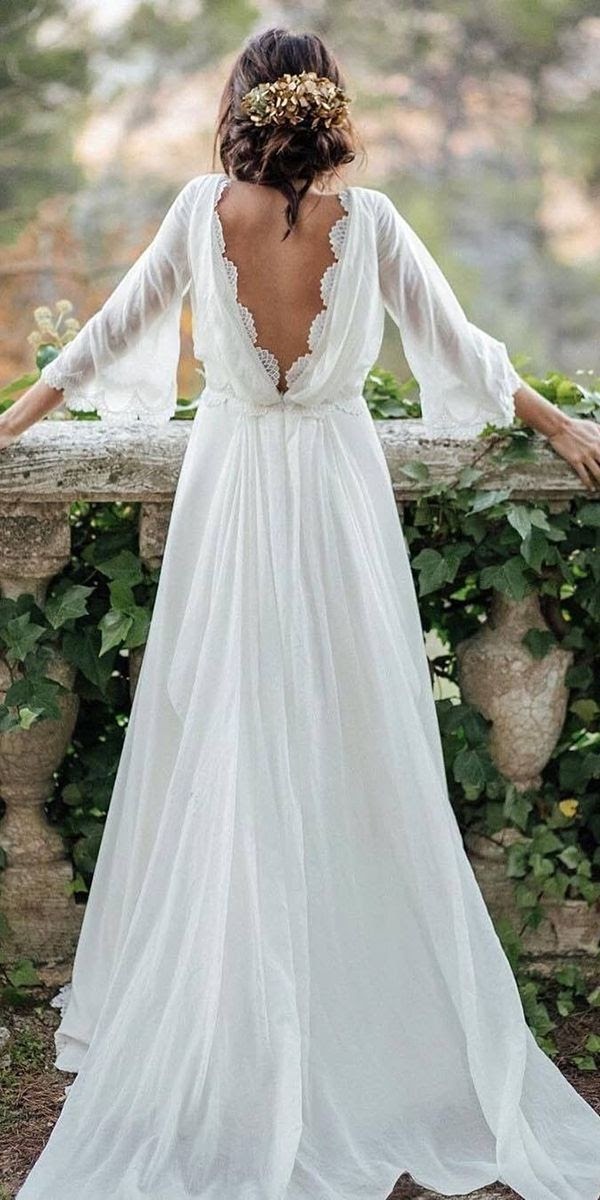 SWEETQT Wedding Dress, Boho Wedding Dress, 3/4 Long Sleeves, One Line,  White, Ivory, Chiffon, Lace, Princess, Beach, Bride, Two Pieces, Wedding  Dress, Lace Dress : Amazon.de: Fashion