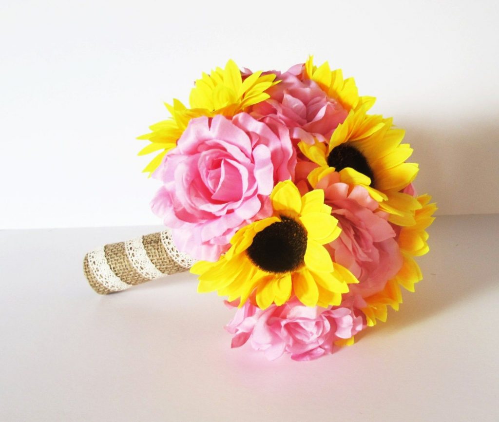 yellow and pink wedding bouquet 