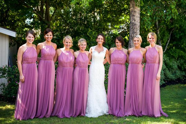 pink yellow and purple bridesmaid dresses