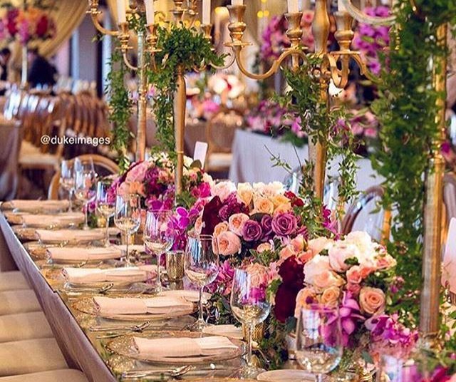 purple yellow and pink wedding decor