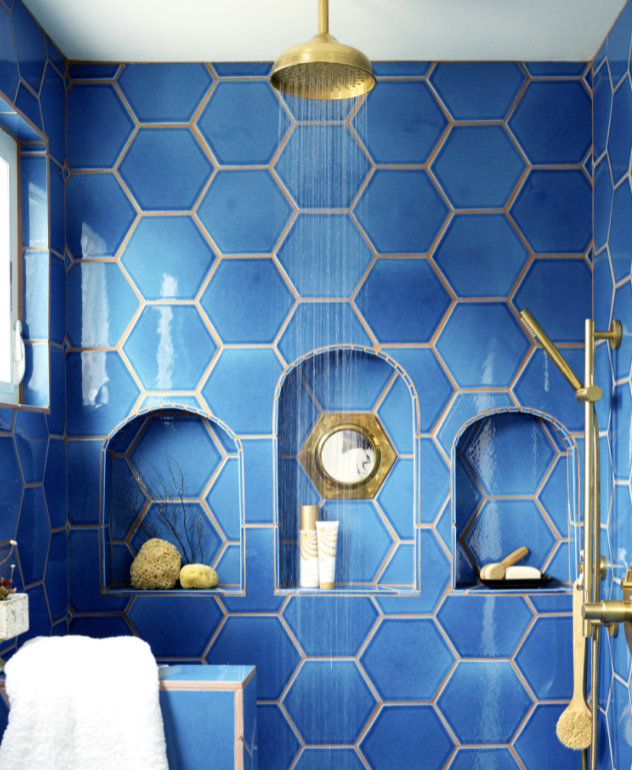blue shower tiles