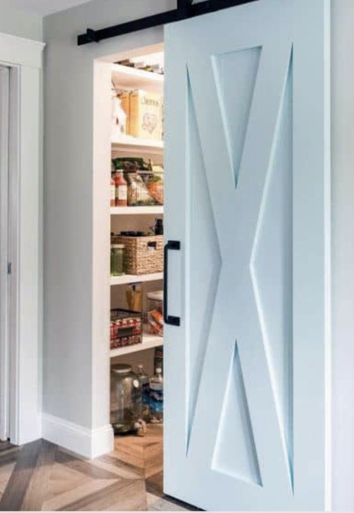 sliding blue pantry door