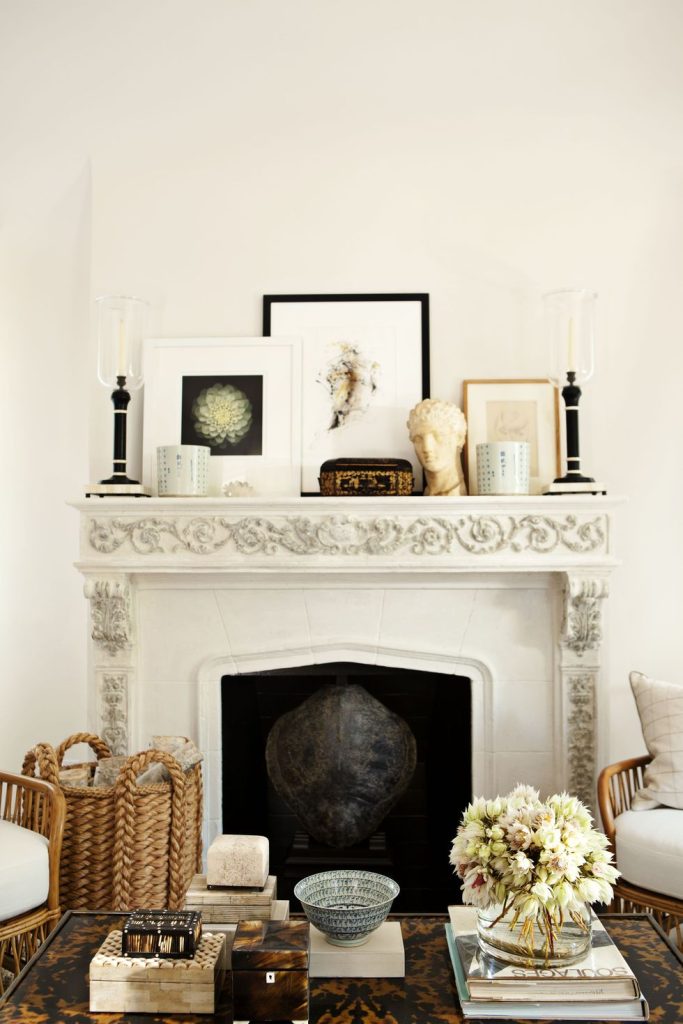 assorted prints fireplace