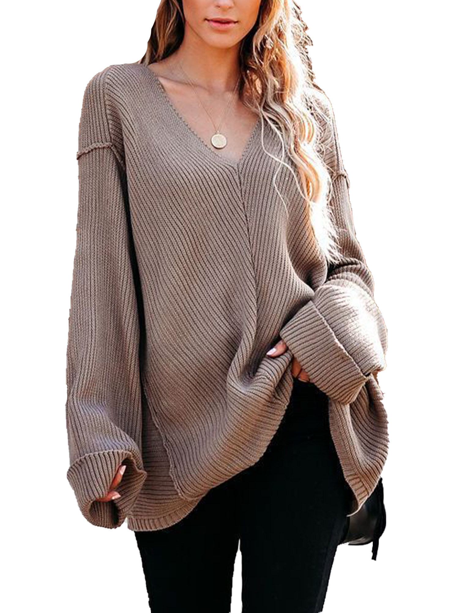 Woman's Ladies Knitted Oversized Pocket Baggy Jumper Cape Cardigan Top 8-22 